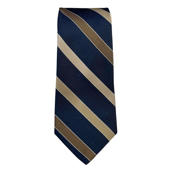 Vintage Woolf Brothers Mogador Serica Swiss Silk 100% Blue Brown Tan Tie - Picture 1 of 9
